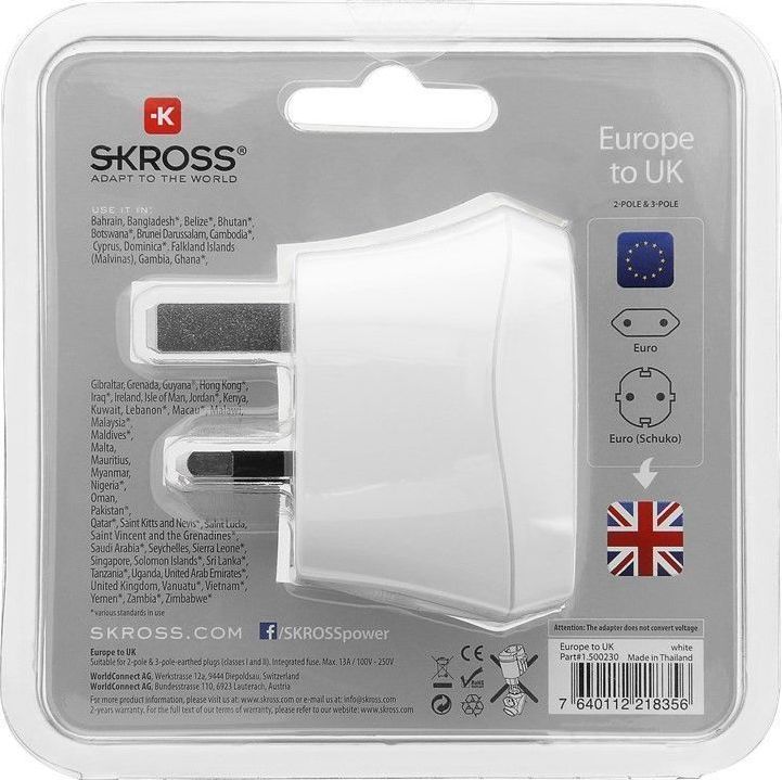 Preview: SKROSS Country Adapter Europe to UK weiß; SKROSS Country Adapter EU to UK weiß