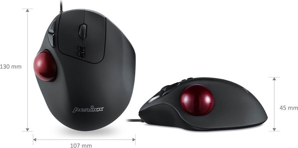 Preview: Perixx PERIMICE-517, ergonomische Trackball Maus, USB-Kabel, schwarz