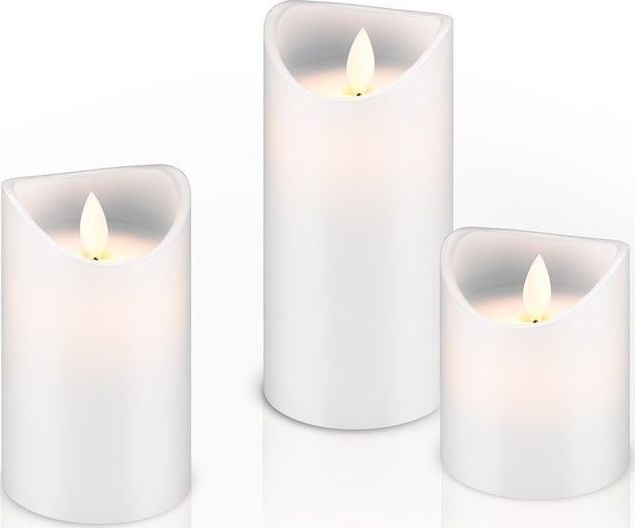 Preview: 3er Set LED Echtwachs-Kerzen, weiß; 3er Set LED Echtwachs-Kerzen, weiß - Wunderschöne und sichere Lichtlösung für viele Bereiche wie Haus und Loggia, Büros, Schulen oder Seniorenheime