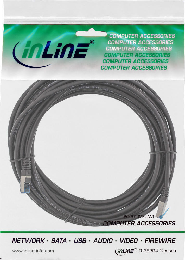 Preview: InLine Patchkabel, Cat.6A, S/FTP, PUR industrial, schwarz, 40m