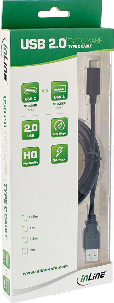 Preview: InLine USB 2.0 Kabel, Typ C Stecker an A Stecker, schwarz, 5m