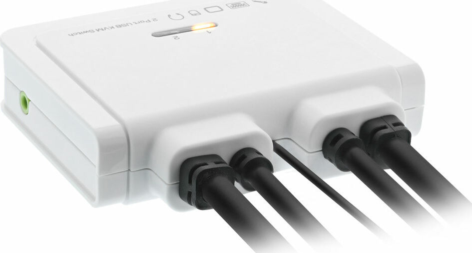 Preview: InLine KVM Switch, 2-fach, USB-C zu DisplayPort 1.2, 4K, mit Audio, integr. Kabel