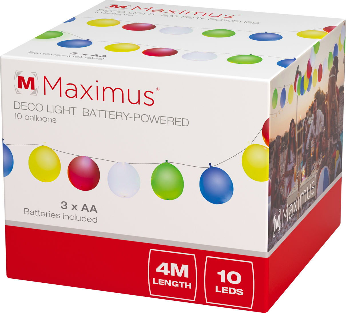 Preview: Maximus Deko Licht Ballon Licherkette 4m 10 LED inkl. 3x AAA Batterien