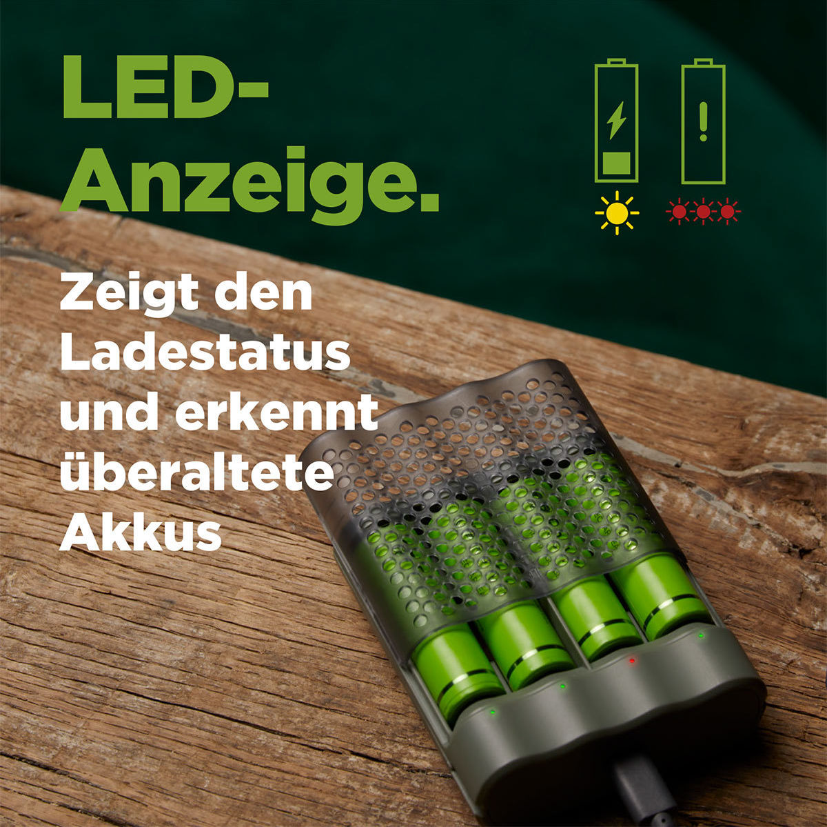 Preview: GP 4-Port USB Ladegerät für AA & AAA NiMh Akkus, inkl. 4x AA NimH Akkus (2600 mAH), mit Ladestandsanzeige, inkl. USB Ladekabel, 2 einzelne Akkus auch paarweise ladbar