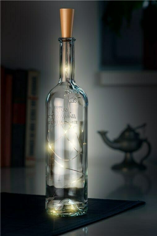 Preview: LED-Flaschen-Lichterkette, inkl. Timer 10LEDs Silber-Hellbraun
