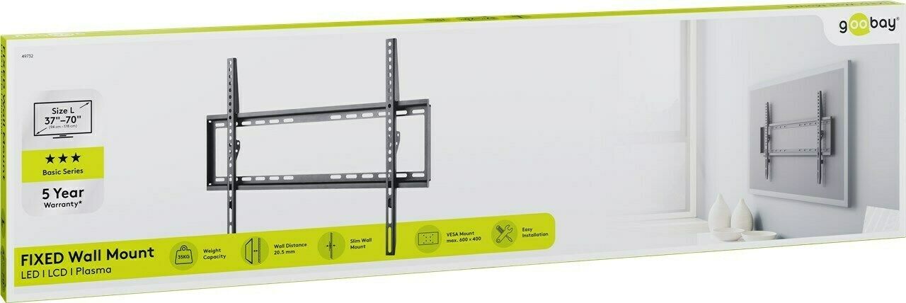 Preview: TV-Wandhalterung Basic FIXED (L); Basic TV-Wandhalterung Basic FIXED (L), Schwarz - für Fernseher von 37'' bis 70'' (94-178 cm) bis 35kg
