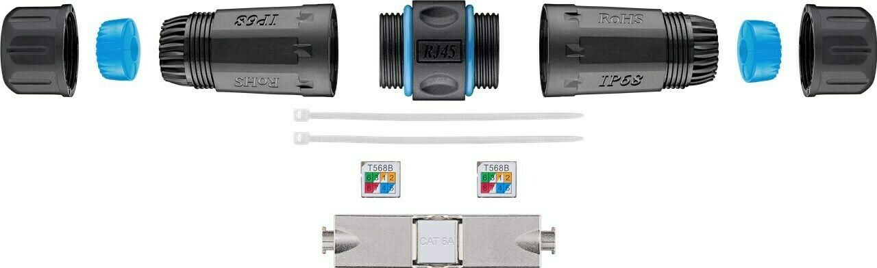 Preview: Outdoor (IP68) Netzwerkkabel-Verbinder, CAT 6A STP geschirmt; Outdoor (IP68) Netzwerkkabel-Verbinder, CAT 6A STP geschirmt, STP - staub- und wasserdicht, Klemmleiste für LSA Montage (werkzeugfrei)