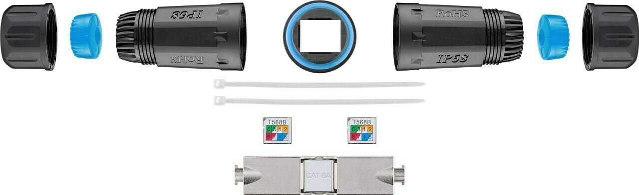 Preview: Outdoor (IP68) Netzwerkkabel-Verbinder, CAT 6A STP geschirmt; Outdoor (IP68) Netzwerkkabel-Verbinder, CAT 6A STP geschirmt, STP - staub- und wasserdicht, Klemmleiste für LSA Montage (werkzeugfrei)