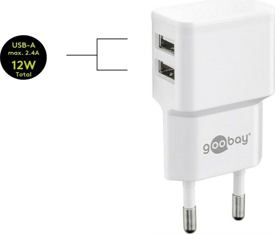 Preview: Dual USB-Ladegerät 2,4 A; Dual USB-Ladegerät 2,4 A, Weiß - mit 2x USB-Buchse, flache Bauform