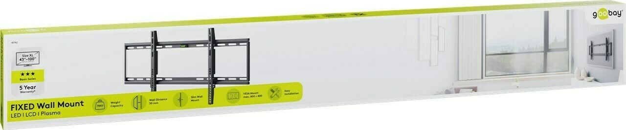 Preview: TV-Wandhalterung Basic FIXED (XL); Basic TV-Wandhalterung Basic FIXED (XL), Schwarz - für Fernseher von 43'' bis 100'' (109-254 cm) bis 75kg