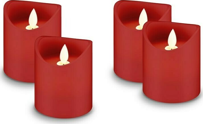 Preview: 4er Set LED-Echtwachs-Kerzen, rot; 4er Set LED-Echtwachs-Kerzen, rot - Wunderschöne und sichere Lichtlösung für viele Bereiche wie Haus und Loggia, Büros oder Schulen