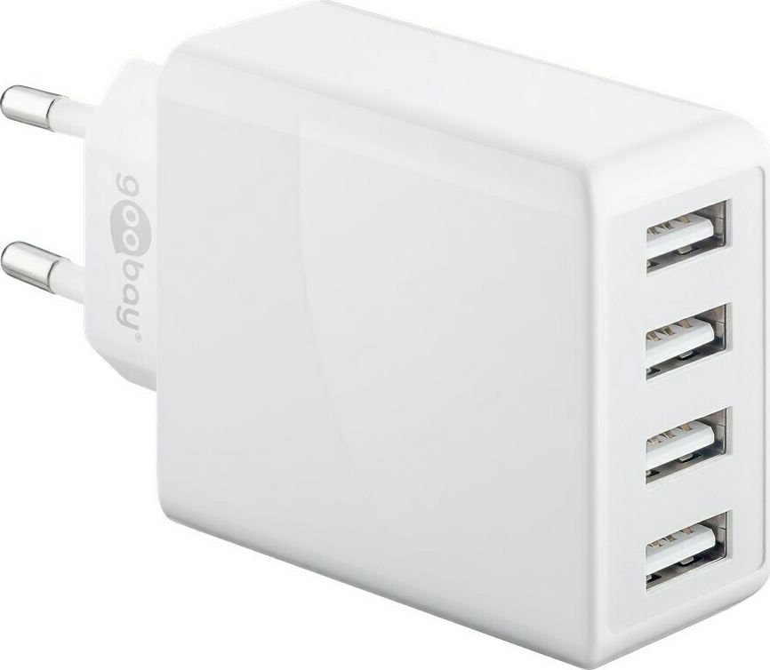 Preview: 4-fach USB-Ladegerät 30W; 4-fach USB-Ladegerät 30W, Weiß - mit 4x USB-Buchse, flache Bauform