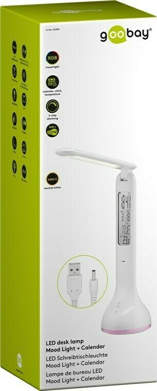 Preview: LED Schreibtischleuchte Mood Light + Calendar; LED Schreibtischleuchte Mood Light + Calendar, Weiß - Innenbeleuchtung für Arbeitszimmer, Kinderzimmer, Schlafzimmer oder Büro