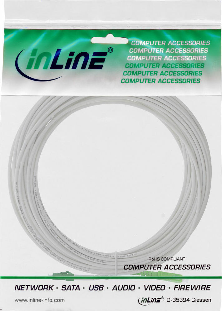 Preview: InLine LWL Simplex Kabel, FTTH, LC/APC 8° zu SC/APC 8°, 9/125µm, OS2, 30m