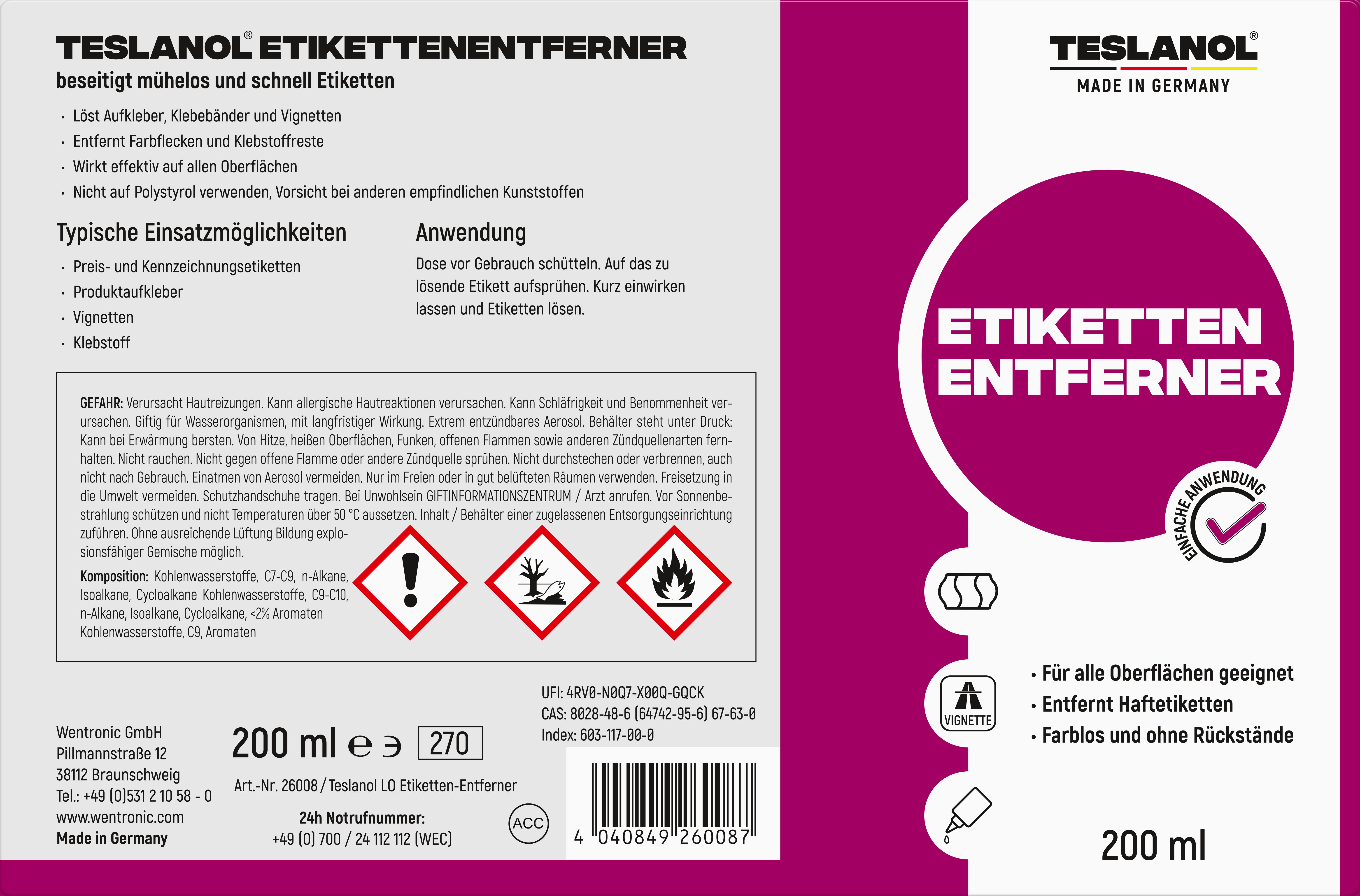 Preview: TESLANOL LO Etiketten-Entferner 200 ml