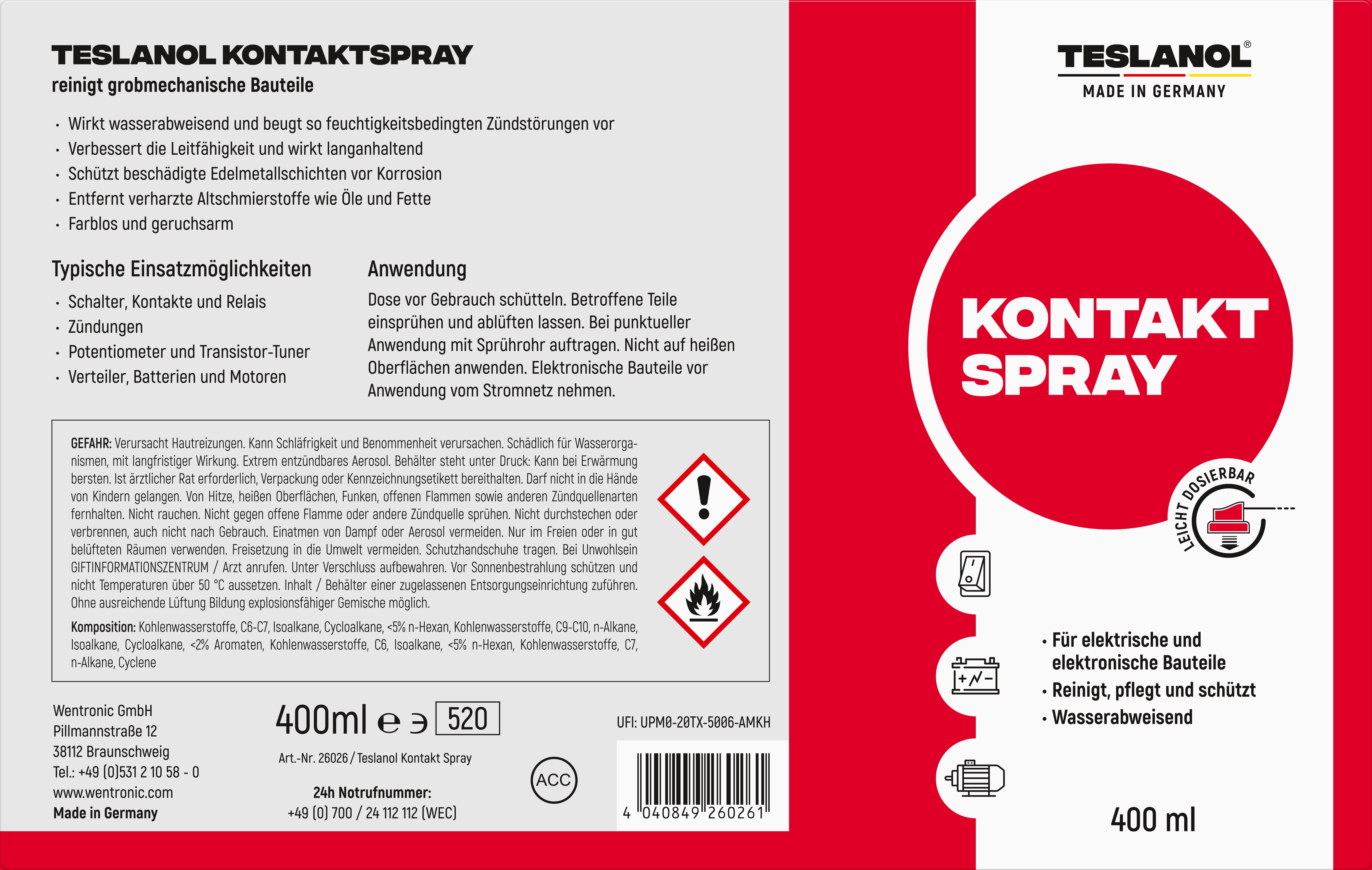 Preview: TESLANOL T6 Kontakt- und Tunerspray Kontakt-Tuner-Spray 400 ml