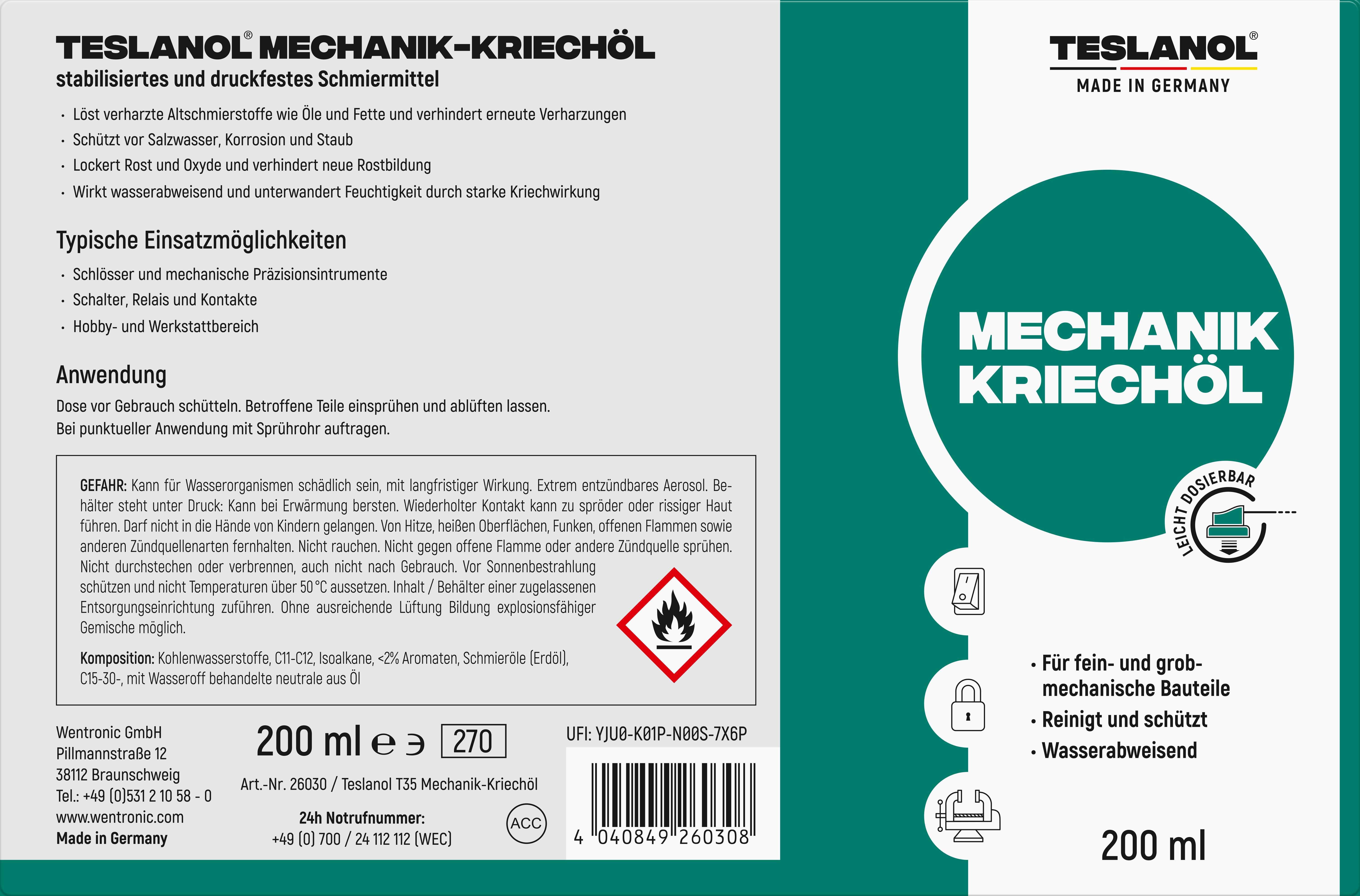 Preview: TESLANOL T35 Mechanik-Kriechöl T35 200 ml
