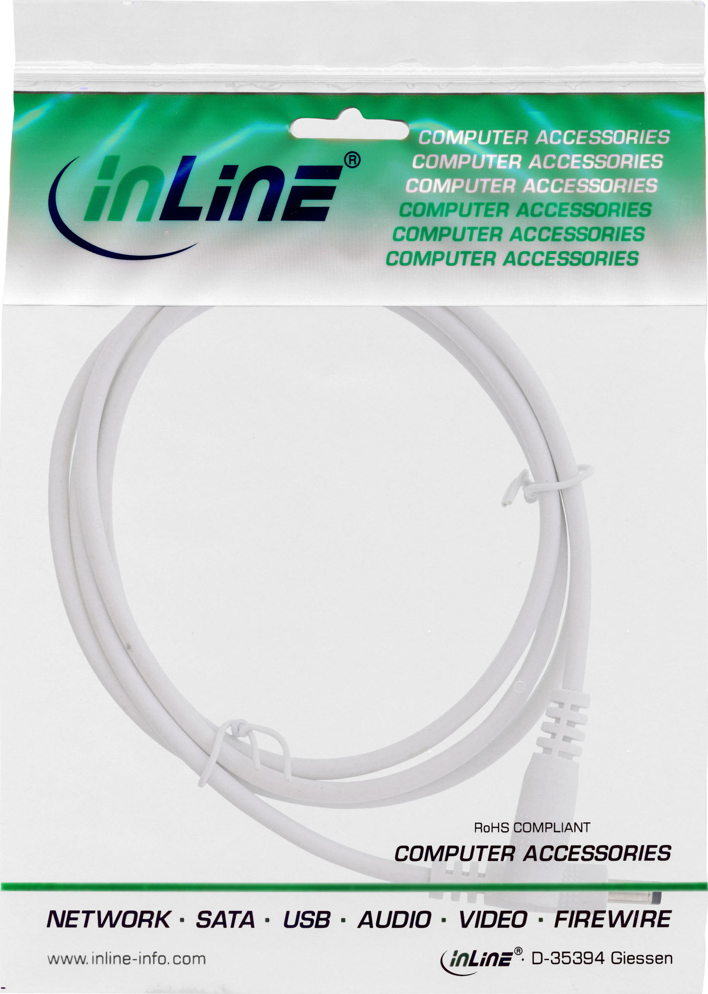 Preview: InLine DC Verlängerungskabel, DC Stecker/Buchse 4,0x1,7mm, weiß, 3m