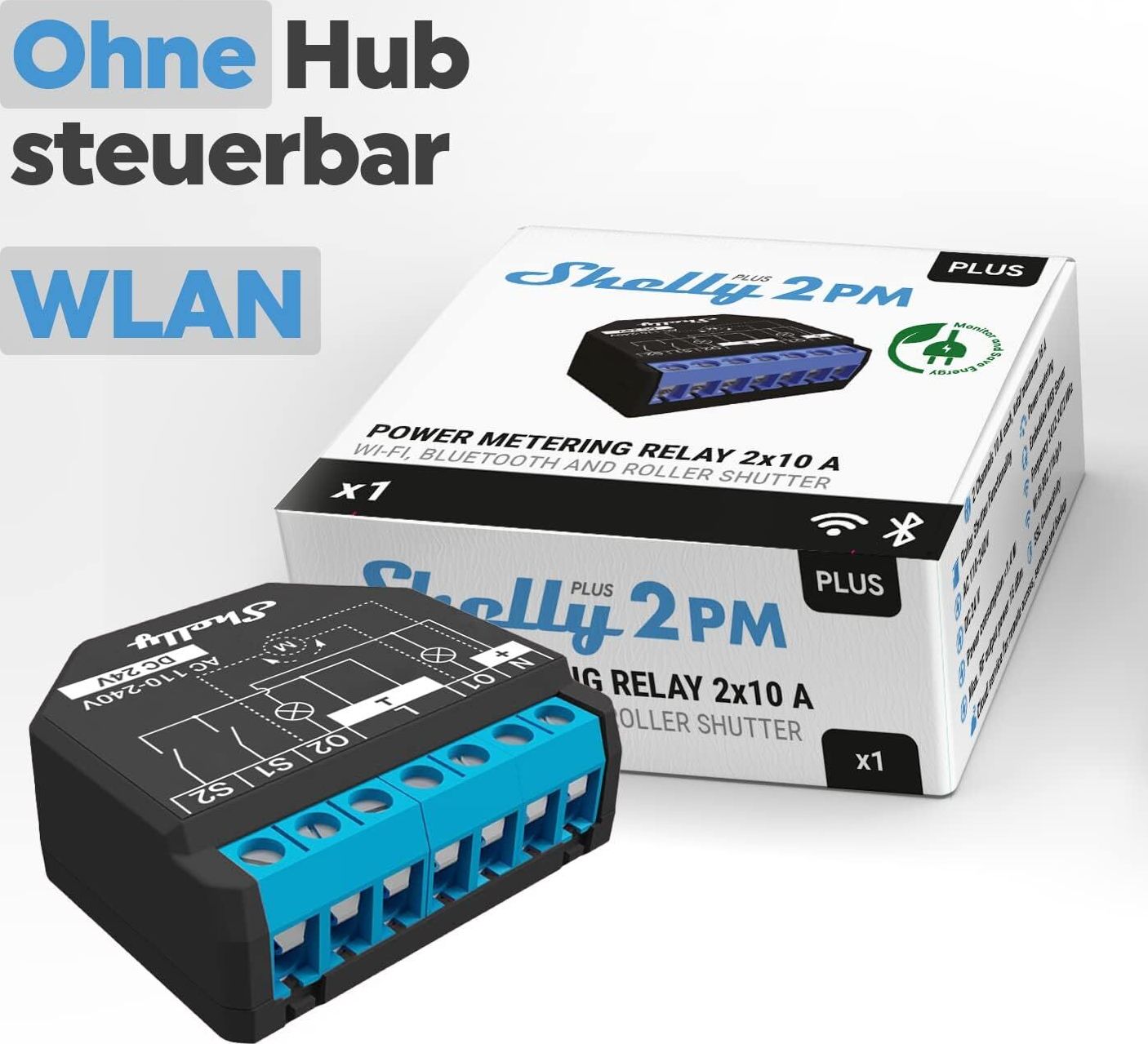 Preview: Home Shelly Plus 2PM Relais Gen2 WLAN Schaltaktor 2x10A(16A) BT Messfunktion