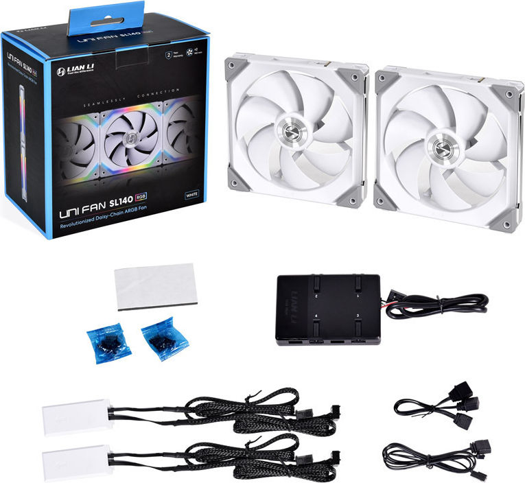 Preview: Lian Li UNI FAN SL140 RGB PWM fans, Double Pack, white - 140 mm