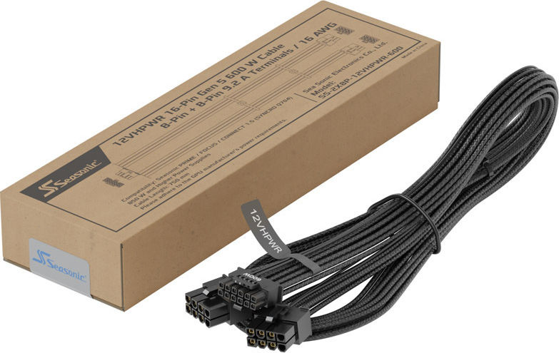 Preview: Seasonic 12VHPWR PCIe 5.0 Adapter Kabel - schwarz