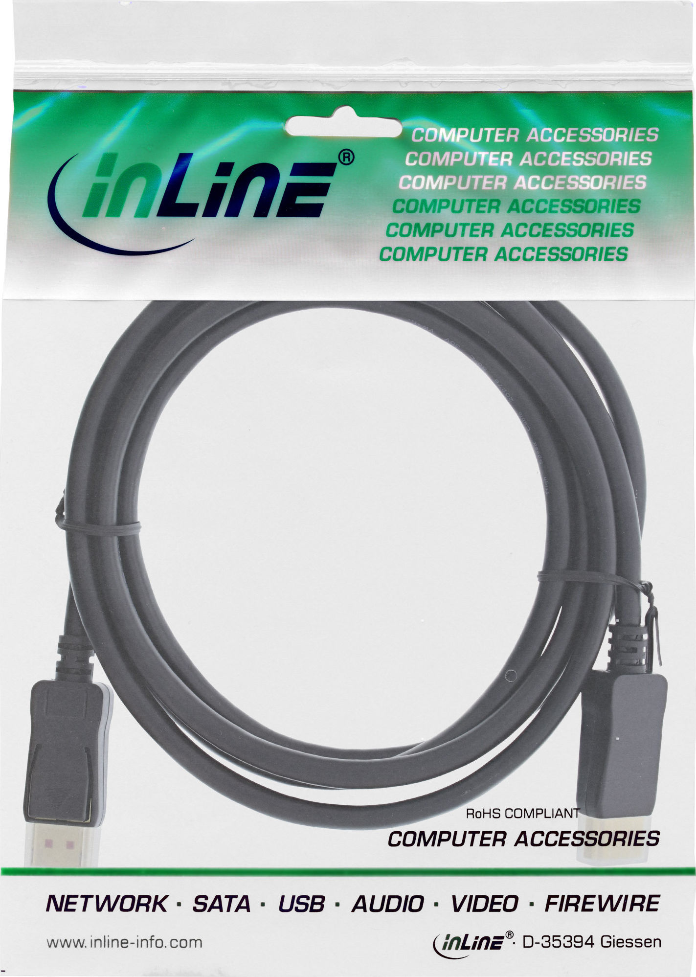 Preview: InLine® DisplayPort 1.4 Kabel, schwarz, vergoldete Kontakte, 2,5m