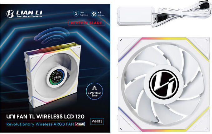 Preview: Lian Li UNI FAN TL Wireless LCD Lüfter, ARGB, PWM - Reverse Blade, 120 mm, weiß