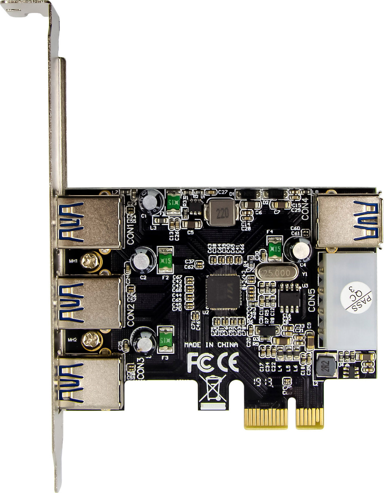 Preview: InLine® PCIe Karte, 3x+1x USB 3.2 Gen.1, Molex kompatibler 4-Pin Stromanschluss