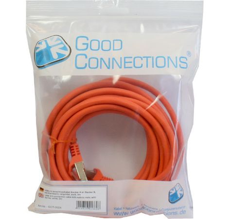 Patchkabel mit Cat7 Rohkabel, S/FTP, PiMF, halogenfrei, 600MHz, orange, 0,5m, GCT