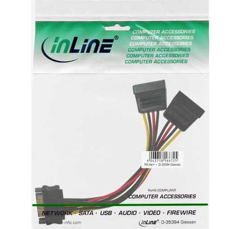 InLine SATA Strom-Y-Kabel SATA Buchse an 2x SATA Stecker 0,15m