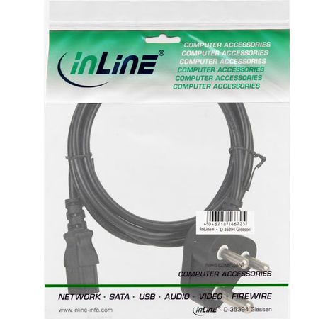 InLine Netzkabel, Netzstecker Südafrika 10A Typ M auf Kaltgerätestecker, 1,8m