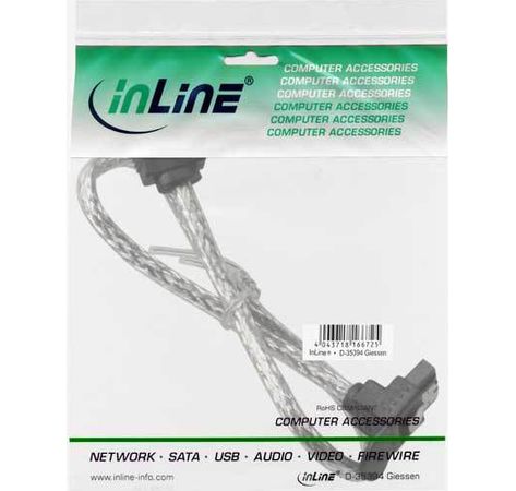 InLine SATA 6Gb/s Kabel rund mit Lasche gewinkelt transparent 0,3m