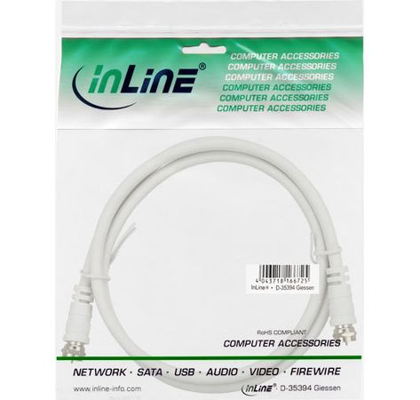 InLine SAT-Anschlusskabel, 2x geschirmt, 2x F-Stecker, >75dB, weiß, 2m