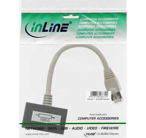 InLine ISDN Verteiler, 2x RJ45 Buchse, 15cm Kabel, mit Endwiderständen