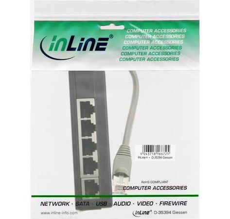 InLine® ISDN Verteiler, 5x RJ45 Buchse, 15cm Kabel, mit Endwiderständen