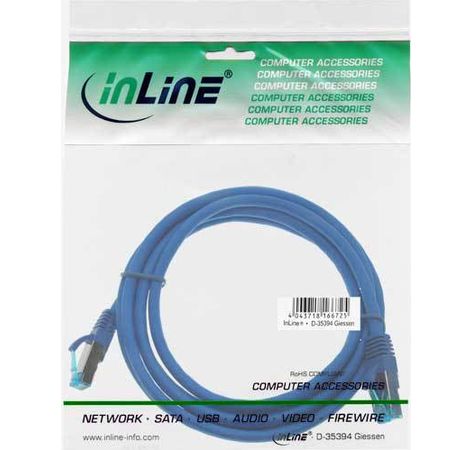 InLine Patchkabel Cat.6A, S/FTP (PiMf), halogenfrei, 500MHz, blau, 2m