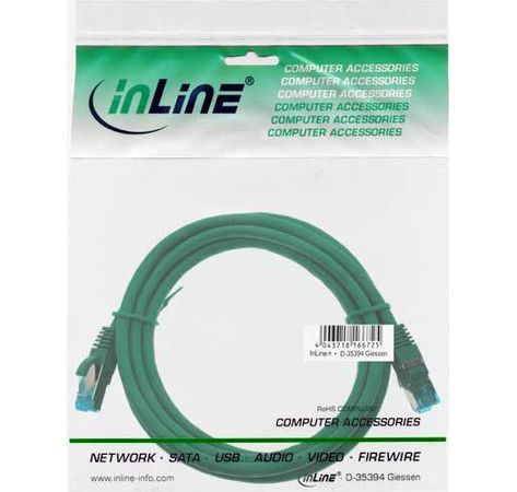 InLine Patchkabel Cat.6A, S/FTP (PiMf), halogenfrei, 500MHz, grün, 2m