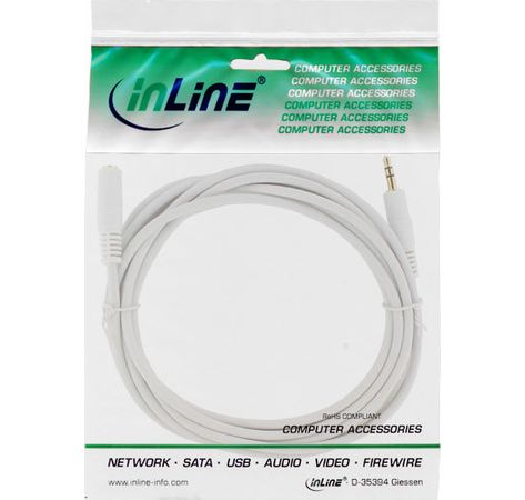 InLine Klinke Verlänger. 3,5mm Stecker/Buchse Stereo verg. Kontakte weiß 10m