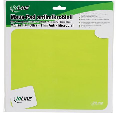 InLine Maus-Pad antimikrobiell ultradünn 220x180x0,4mm grün