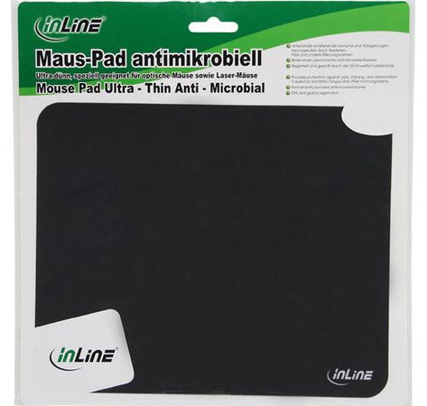 InLine Maus-Pad antimikrobiell ultradünn 220x180x0,4mm schwarz