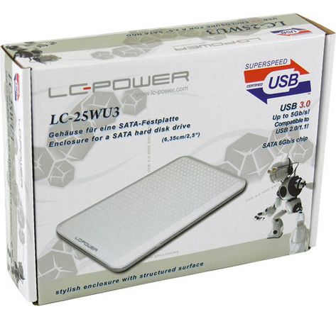 Gehäuse 6,35cm (2,5"), USB 3.0, LC-Power LC-25WU3, weiß, für SATA HDD & SSD