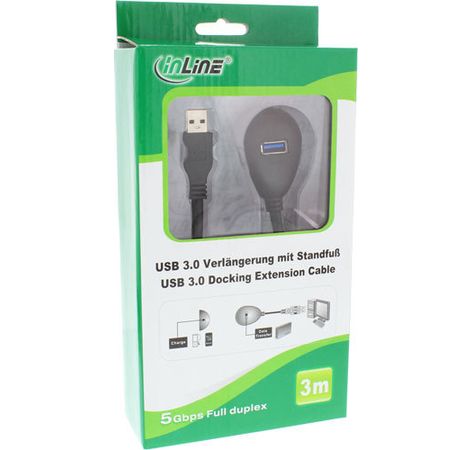 InLine USB 3.0 Verlängerung A Stecker / Buchse mit Standfuß schwarz 3m