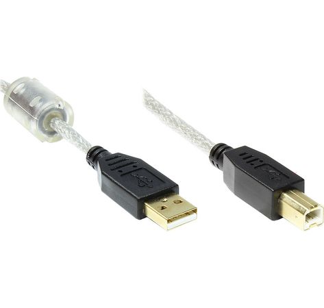 Good Connections Anschlusskabel USB 2.0 Drucker High Quality Ferritkern verg. Kontakte St B transparent 5m