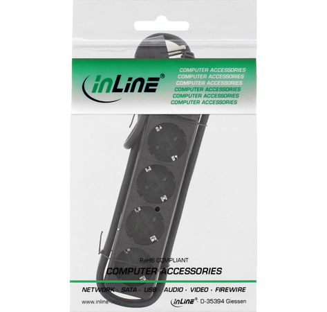 InLine Steckdosenleiste, schwarz, 4-fach mit Schalter, 4xSchutzkontakt