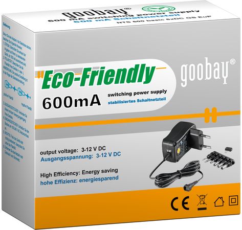 Universal-Netzteil Basic 3V-12V 0,6A bis 7,2W 8xDC-Adapter schwarz 1,8m