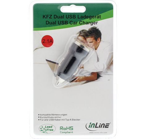 InLine USB KFZ Ladegerät Stromadapter 12/24VDC zu 5V DC/2.1A Mini schwarz