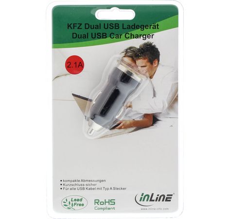 InLine® USB KFZ Ladegerät Stromadapter, 12/24VDC zu 5V DC/2.1A