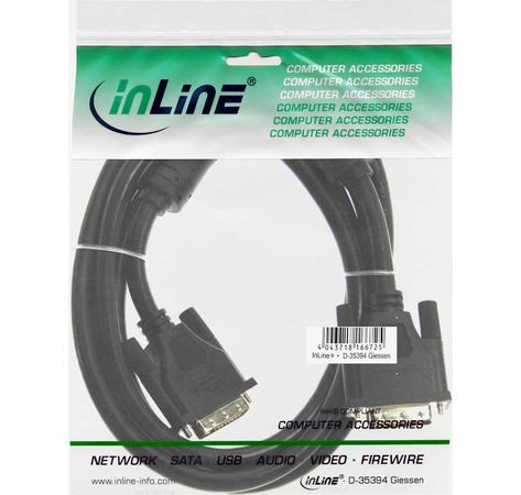 DVI-D Kabel, InLine, digital 18+1 St/St, Single Link, 2 Ferritte, 10m
