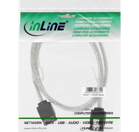 InLine SATA 6Gb/s Kabel rund mit Lasche transparent 0,3m