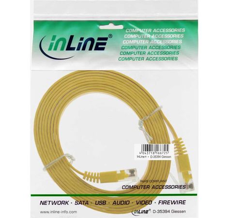 InLine Patchkabel flach, U/UTP, Cat.6, gelb, 0,5m